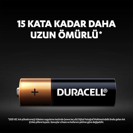 Duracell Alkalin AA Kalem Pil 1.5V (LR6 / MN1500) – Güçlü ve Dayanıklı Enerji, 4'lü Paket