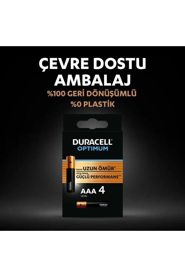 Duracell Optimum AAA Alkalin İnce Kalem Pil, 1.5V LR03/MN2400 (4'lü Paket)