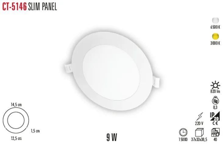 Cata  9W Yuvarlak Slim Led Panel - 6500K Beyaz