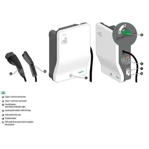 Schneider Electric Schneider Evlink Wallbox 22KW/32A Kablolu T2 Soket Araç Şarj İstasyonu EVH2S22P0CK